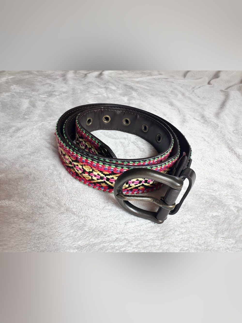 Talbots Woven Multicolor Belt with Dark Metal Buckle